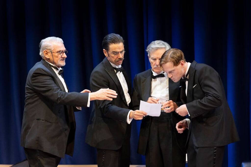 Anthony Phelan Eden Falk Nicholas Hammond and Jack Bannister in And Then There Were None. Photo by Jeff Busby. 1135 sml 2